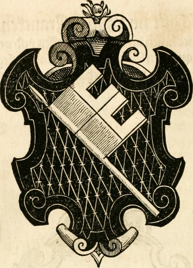 An illustration from Thurnier Buch : von Anfang, Vrsachen, Vrsprung vnd Herkommen der Thurnier im Heyligen Römischen Reich Teutscher Nation, wie viel offentlicher Landthurnier von Keyser Heinrich dem Ersten dieses Namens an biss auff den jetztregierenden Keyser Maximilian den Andern ... vnd in welchen Stetten die alle gehalten ... Alles jetzunder von neuwem zusammen getragen, mit schönen neuwen Figuren, sonderlich auch der adelischen Wappen, auffs schönest zugericht .., 1566, leaf 255