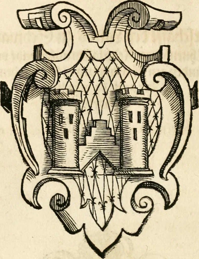 An illustration from Thurnier Buch : von Anfang, Vrsachen, Vrsprung vnd Herkommen der Thurnier im Heyligen Römischen Reich Teutscher Nation, wie viel offentlicher Landthurnier von Keyser Heinrich dem Ersten dieses Namens an biss auff den jetztregierenden Keyser Maximilian den Andern ... vnd in welchen Stetten die alle gehalten ... Alles jetzunder von neuwem zusammen getragen, mit schönen neuwen Figuren, sonderlich auch der adelischen Wappen, auffs schönest zugericht .., 1566, leaf 283