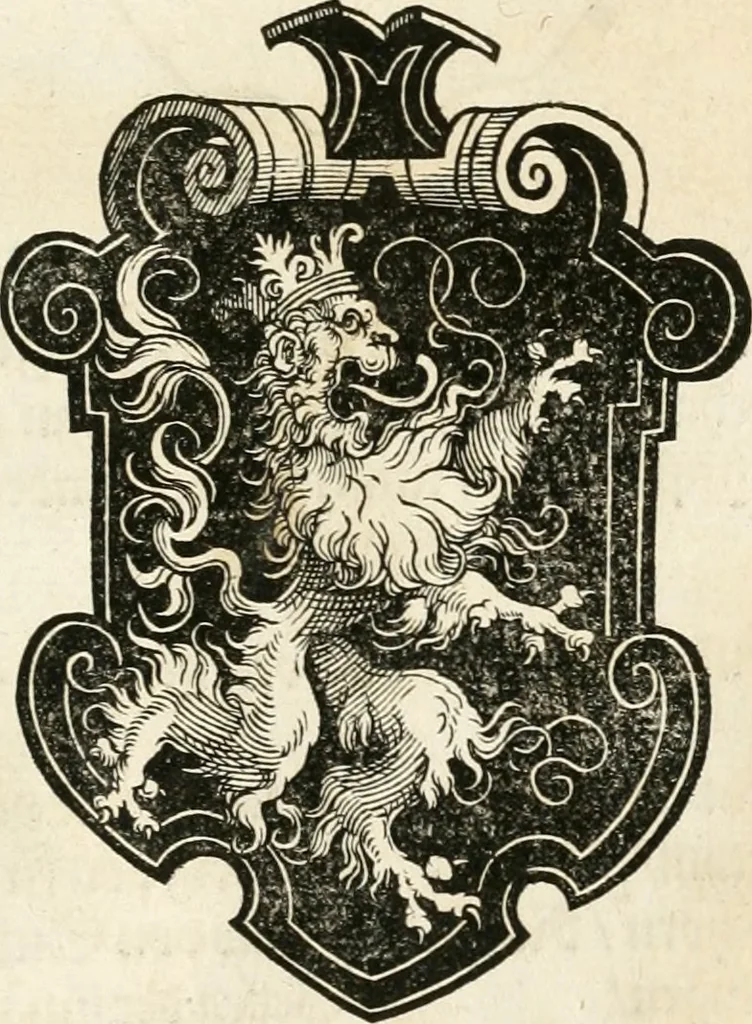 An illustration from Thurnier Buch : von Anfang, Vrsachen, Vrsprung vnd Herkommen der Thurnier im Heyligen Römischen Reich Teutscher Nation, wie viel offentlicher Landthurnier von Keyser Heinrich dem Ersten dieses Namens an biss auff den jetztregierenden Keyser Maximilian den Andern ... vnd in welchen Stetten die alle gehalten ... Alles jetzunder von neuwem zusammen getragen, mit schönen neuwen Figuren, sonderlich auch der adelischen Wappen, auffs schönest zugericht .., 1566, leaf 290