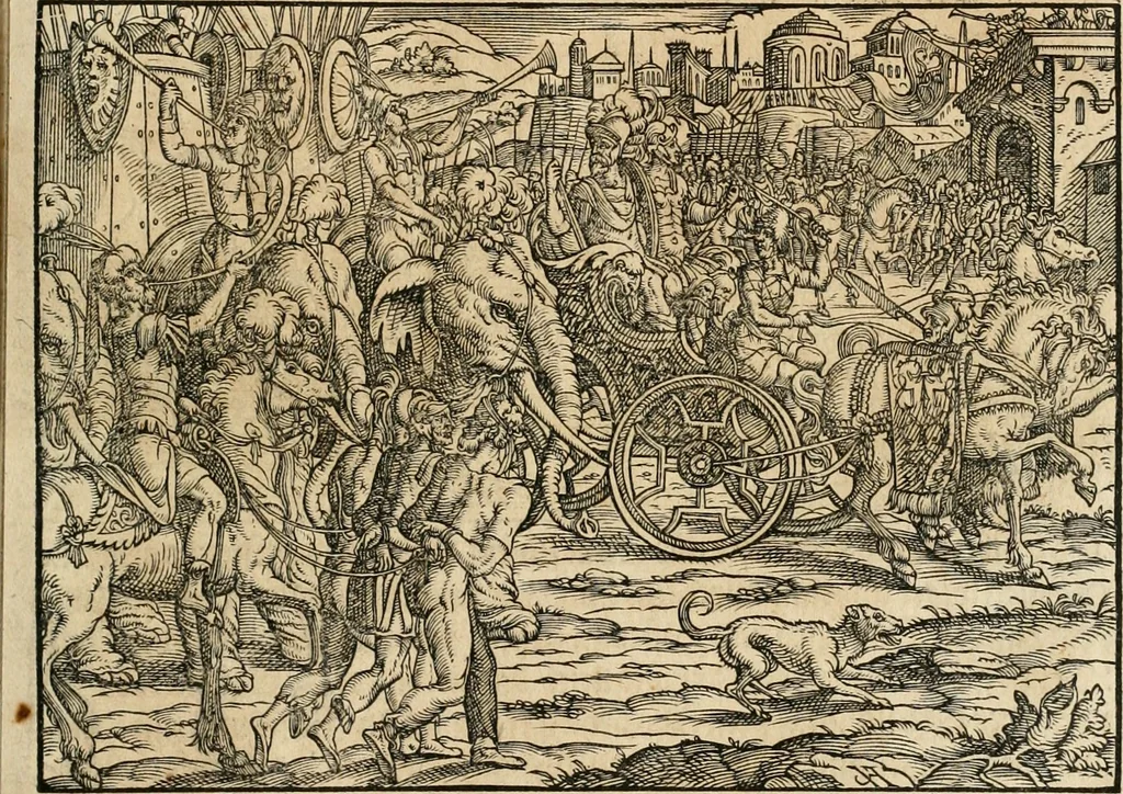An illustration from Thurnier Buch : von Anfang, Vrsachen, Vrsprung vnd Herkommen der Thurnier im Heyligen Römischen Reich Teutscher Nation, wie viel offentlicher Landthurnier von Keyser Heinrich dem Ersten dieses Namens an biss auff den jetztregierenden Keyser Maximilian den Andern ... vnd in welchen Stetten die alle gehalten ... Alles jetzunder von neuwem zusammen getragen, mit schönen neuwen Figuren, sonderlich auch der adelischen Wappen, auffs schönest zugericht .., 1566, leaf 30