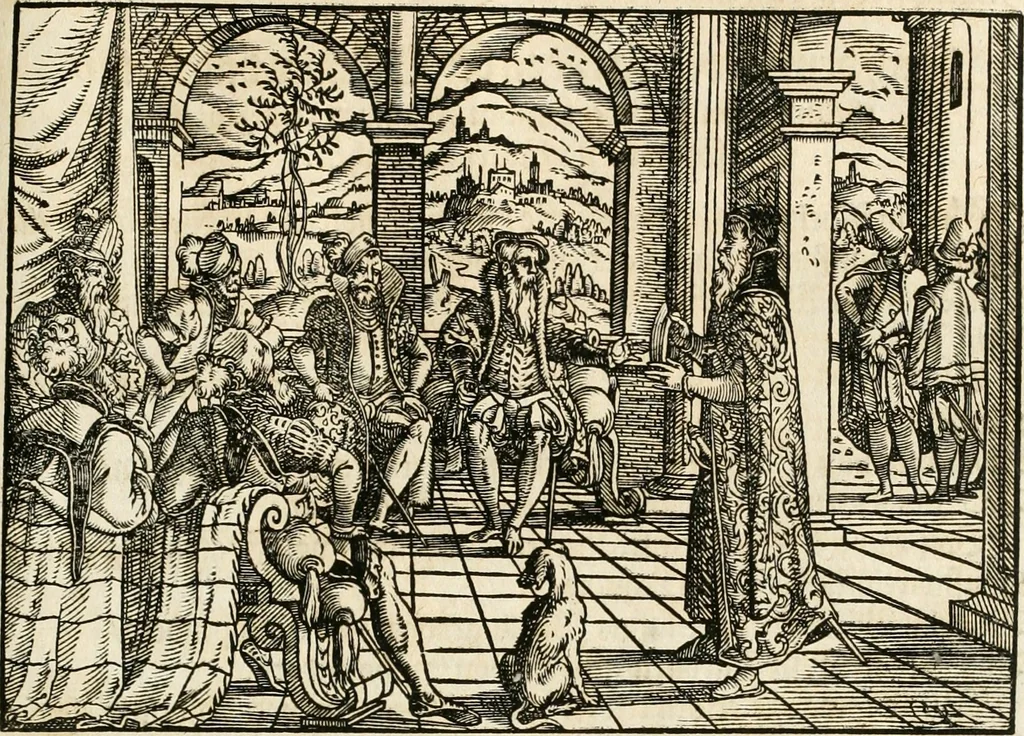An illustration from Thurnier Buch : von Anfang, Vrsachen, Vrsprung vnd Herkommen der Thurnier im Heyligen Römischen Reich Teutscher Nation, wie viel offentlicher Landthurnier von Keyser Heinrich dem Ersten dieses Namens an biss auff den jetztregierenden Keyser Maximilian den Andern ... vnd in welchen Stetten die alle gehalten ... Alles jetzunder von neuwem zusammen getragen, mit schönen neuwen Figuren, sonderlich auch der adelischen Wappen, auffs schönest zugericht .., 1566, leaf 322