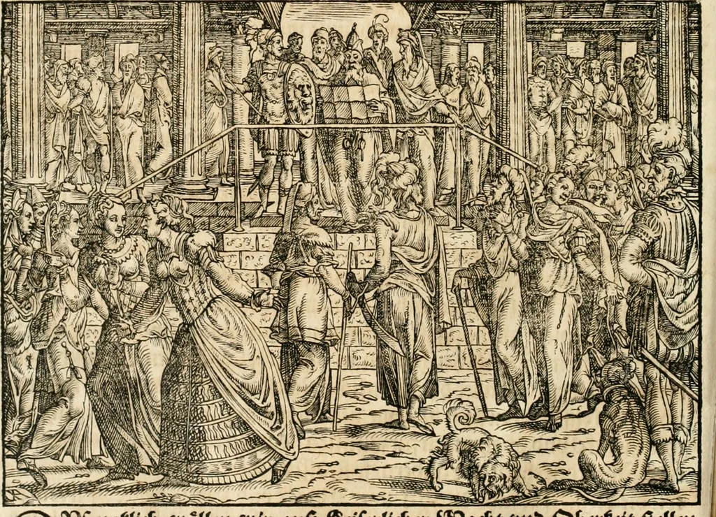 An illustration from Thurnier Buch : von Anfang, Vrsachen, Vrsprung vnd Herkommen der Thurnier im Heyligen Römischen Reich Teutscher Nation, wie viel offentlicher Landthurnier von Keyser Heinrich dem Ersten dieses Namens an biss auff den jetztregierenden Keyser Maximilian den Andern ... vnd in welchen Stetten die alle gehalten ... Alles jetzunder von neuwem zusammen getragen, mit schönen neuwen Figuren, sonderlich auch der adelischen Wappen, auffs schönest zugericht .., 1566, leaf 37