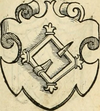 An illustration from Thurnier Buch : von Anfang, Vrsachen, Vrsprung vnd Herkommen der Thurnier im Heyligen Römischen Reich Teutscher Nation, wie viel offentlicher Landthurnier von Keyser Heinrich dem Ersten dieses Namens an biss auff den jetztregierenden Keyser Maximilian den Andern ... vnd in welchen Stetten die alle gehalten ... Alles jetzunder von neuwem zusammen getragen, mit schönen neuwen Figuren, sonderlich auch der adelischen Wappen, auffs schönest zugericht .., 1566, leaf 376