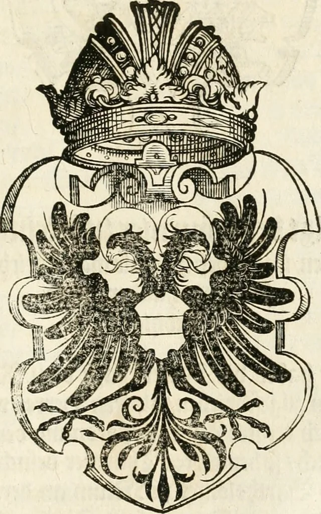 An illustration from Thurnier Buch : von Anfang, Vrsachen, Vrsprung vnd Herkommen der Thurnier im Heyligen Römischen Reich Teutscher Nation, wie viel offentlicher Landthurnier von Keyser Heinrich dem Ersten dieses Namens an biss auff den jetztregierenden Keyser Maximilian den Andern ... vnd in welchen Stetten die alle gehalten ... Alles jetzunder von neuwem zusammen getragen, mit schönen neuwen Figuren, sonderlich auch der adelischen Wappen, auffs schönest zugericht .., 1566, leaf 404