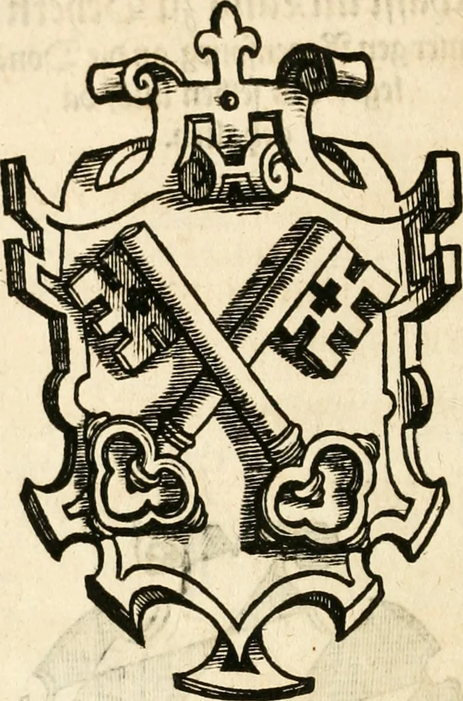 An illustration from Thurnier Buch : von Anfang, Vrsachen, Vrsprung vnd Herkommen der Thurnier im Heyligen Römischen Reich Teutscher Nation, wie viel offentlicher Landthurnier von Keyser Heinrich dem Ersten dieses Namens an biss auff den jetztregierenden Keyser Maximilian den Andern ... vnd in welchen Stetten die alle gehalten ... Alles jetzunder von neuwem zusammen getragen, mit schönen neuwen Figuren, sonderlich auch der adelischen Wappen, auffs schönest zugericht .., 1566, leaf 487