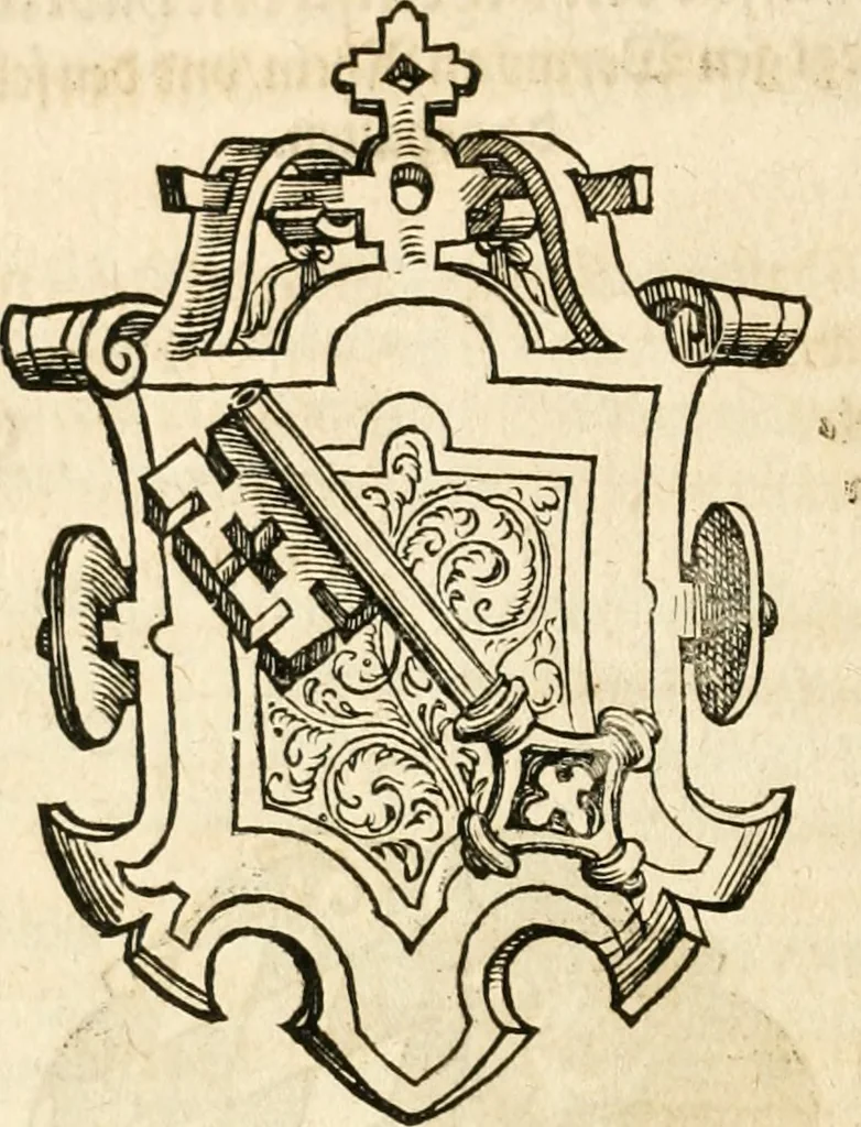 An illustration from Thurnier Buch : von Anfang, Vrsachen, Vrsprung vnd Herkommen der Thurnier im Heyligen Römischen Reich Teutscher Nation, wie viel offentlicher Landthurnier von Keyser Heinrich dem Ersten dieses Namens an biss auff den jetztregierenden Keyser Maximilian den Andern ... vnd in welchen Stetten die alle gehalten ... Alles jetzunder von neuwem zusammen getragen, mit schönen neuwen Figuren, sonderlich auch der adelischen Wappen, auffs schönest zugericht .., 1566, leaf 495