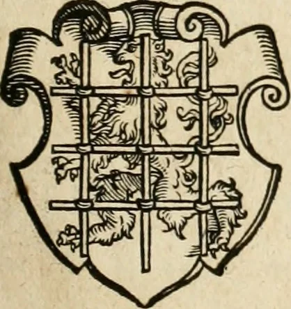 An illustration from Thurnier Buch : von Anfang, Vrsachen, Vrsprung vnd Herkommen der Thurnier im Heyligen Römischen Reich Teutscher Nation, wie viel offentlicher Landthurnier von Keyser Heinrich dem Ersten dieses Namens an biss auff den jetztregierenden Keyser Maximilian den Andern ... vnd in welchen Stetten die alle gehalten ... Alles jetzunder von neuwem zusammen getragen, mit schönen neuwen Figuren, sonderlich auch der adelischen Wappen, auffs schönest zugericht .., 1566, leaf 54