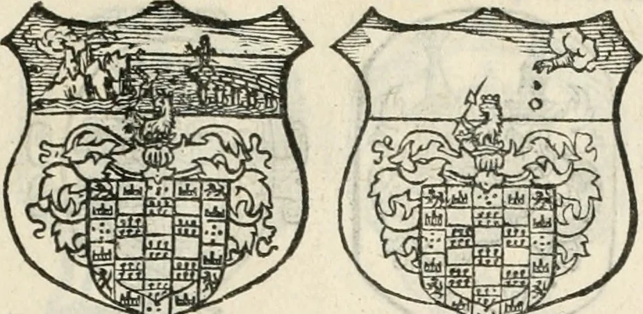 An illustration from Thurnier Buch, warhafftiger ritterlicher Thate : so in dem Monat Junij des vergangnen LX. Jars in vnd ausserhalb der Statt Wienn zu Ross vnd zu Fuess, auff Wasser vnd Lannd gehalten worden, mit schönen Figuren contrafeet : vnd dem Allerdurchleuchtigisten, Grossmechtigisten Fürsten vnnd Herrn, Herren Ferdinando, erweltem Römischen Kayser ..., 1561, leaf 16