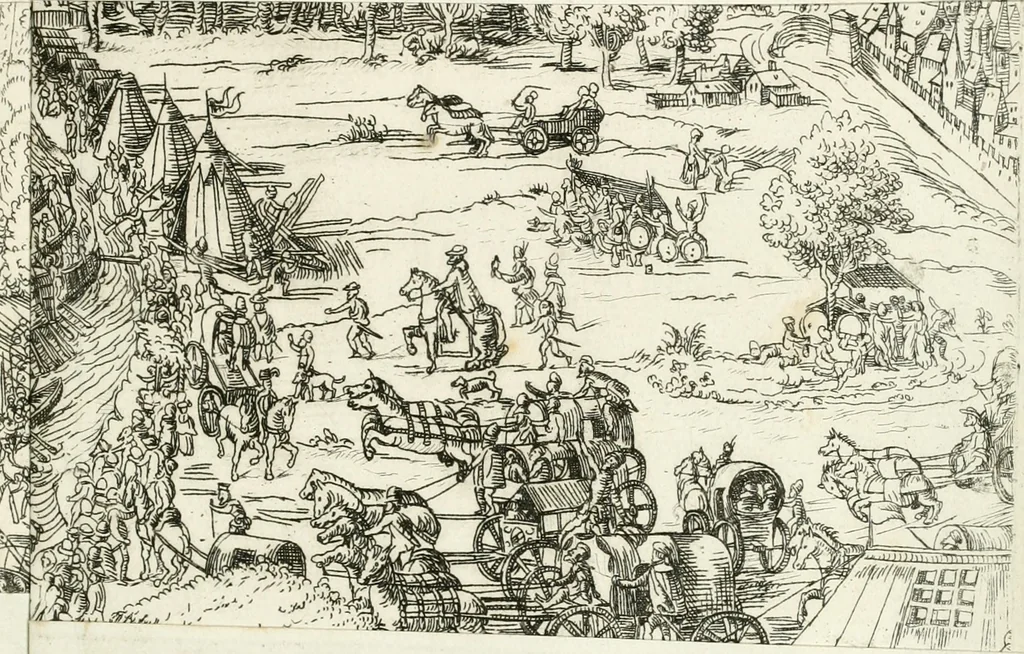 An illustration from Thurnier Buch, warhafftiger ritterlicher Thate : so in dem Monat Junij des vergangnen LX. Jars in vnd ausserhalb der Statt Wienn zu Ross vnd zu Fuess, auff Wasser vnd Lannd gehalten worden, mit schönen Figuren contrafeet : vnd dem Allerdurchleuchtigisten, Grossmechtigisten Fürsten vnnd Herrn, Herren Ferdinando, erweltem Römischen Kayser ..., 1561, leaf 170