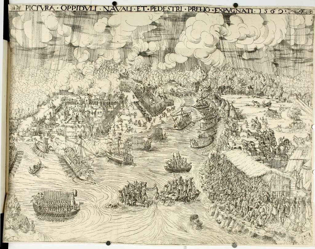 An illustration from Thurnier Buch, warhafftiger ritterlicher Thate : so in dem Monat Junij des vergangnen LX. Jars in vnd ausserhalb der Statt Wienn zu Ross vnd zu Fuess, auff Wasser vnd Lannd gehalten worden, mit schönen Figuren contrafeet : vnd dem Allerdurchleuchtigisten, Grossmechtigisten Fürsten vnnd Herrn, Herren Ferdinando, erweltem Römischen Kayser ..., 1561, leaf 171