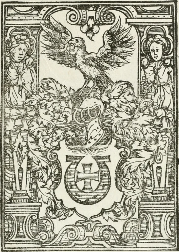An illustration from Thurnier Buch, warhafftiger ritterlicher Thate : so in dem Monat Junij des vergangnen LX. Jars in vnd ausserhalb der Statt Wienn zu Ross vnd zu Fuess, auff Wasser vnd Lannd gehalten worden, mit schönen Figuren contrafeet : vnd dem Allerdurchleuchtigisten, Grossmechtigisten Fürsten vnnd Herrn, Herren Ferdinando, erweltem Römischen Kayser ..., 1561, leaf 206