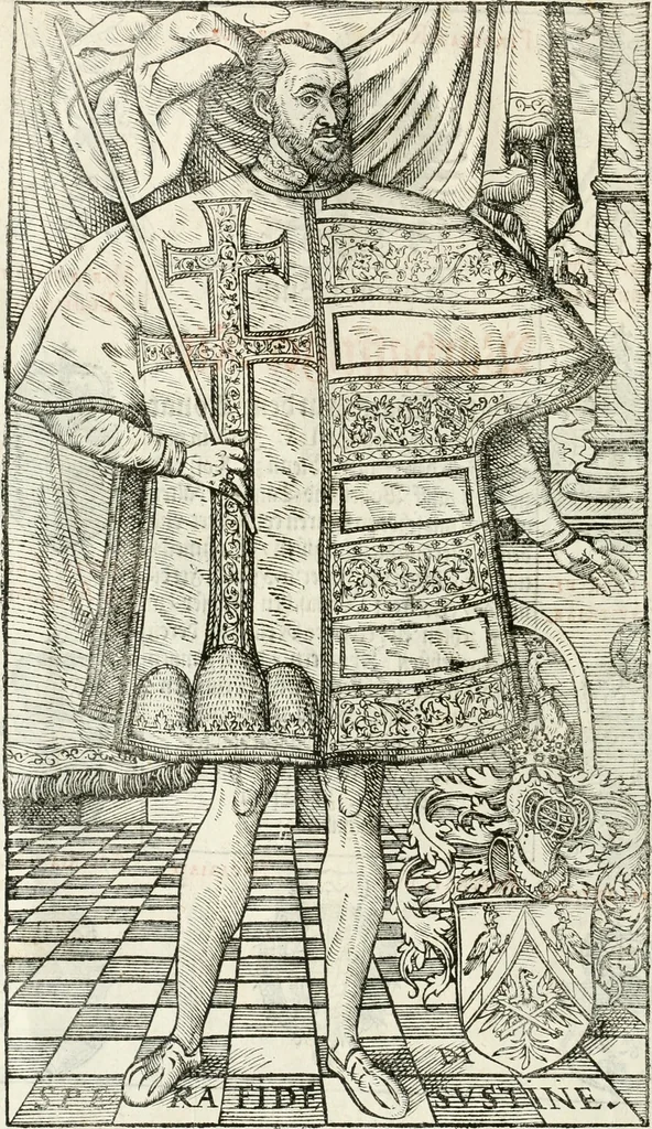 An illustration from Thurnier Buch, warhafftiger ritterlicher Thate : so in dem Monat Junij des vergangnen LX. Jars in vnd ausserhalb der Statt Wienn zu Ross vnd zu Fuess, auff Wasser vnd Lannd gehalten worden, mit schönen Figuren contrafeet : vnd dem Allerdurchleuchtigisten, Grossmechtigisten Fürsten vnnd Herrn, Herren Ferdinando, erweltem Römischen Kayser ..., 1561, leaf 5