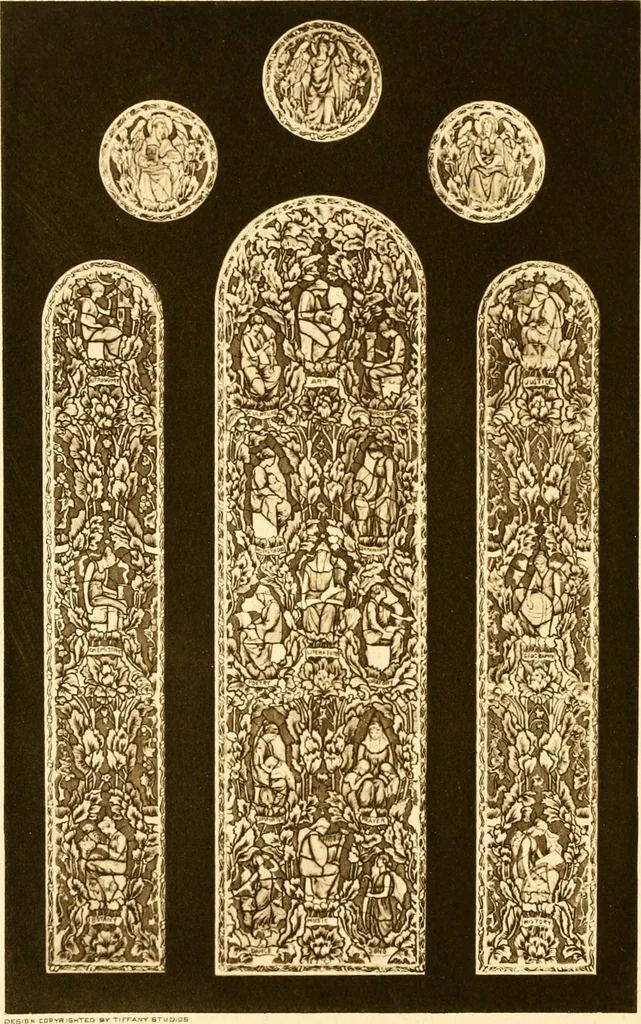 An illustration from Tiffany favrile glass, Tiffany windows, Tiffany mosaics, Tiffany monuments, Tiffany granite., 1913, leaf 23