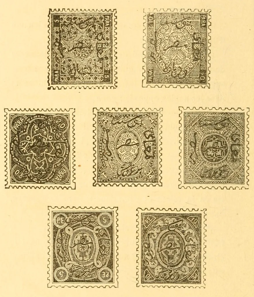 An illustration from Timbres d'Égypte et de la Compagnie du Canal de Suez / par J.-B. Moens, 1880, leaf 28