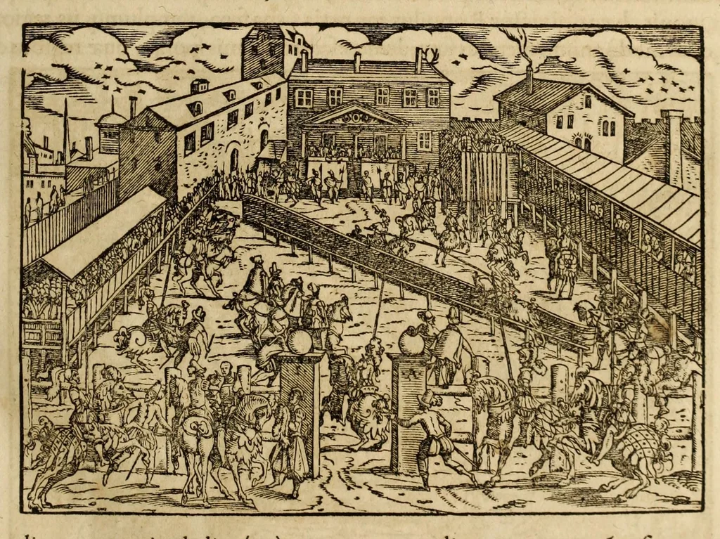 An illustration from Titi Livii Patavini Romanæ historiæ principis libri omnes qvotqvot ad nostram ætatem peruenerunt : vna cvm doctissimorvm virorvm in eos lucubrationibus, post omnes aliorum editiones, summa fide ac diligentia, & veterum & recentiorum exemplarium collatione nunc denuo recogniti, plurimusq[ue] in locis castigati, & artificiosis picturis, præcipuas historias aptè representantibus, exornati, inq[ue] duos tomos distributi, quibus quæ contineantur, post præfationem patebit : cum indice copiosissimo, 1578, leaf 47