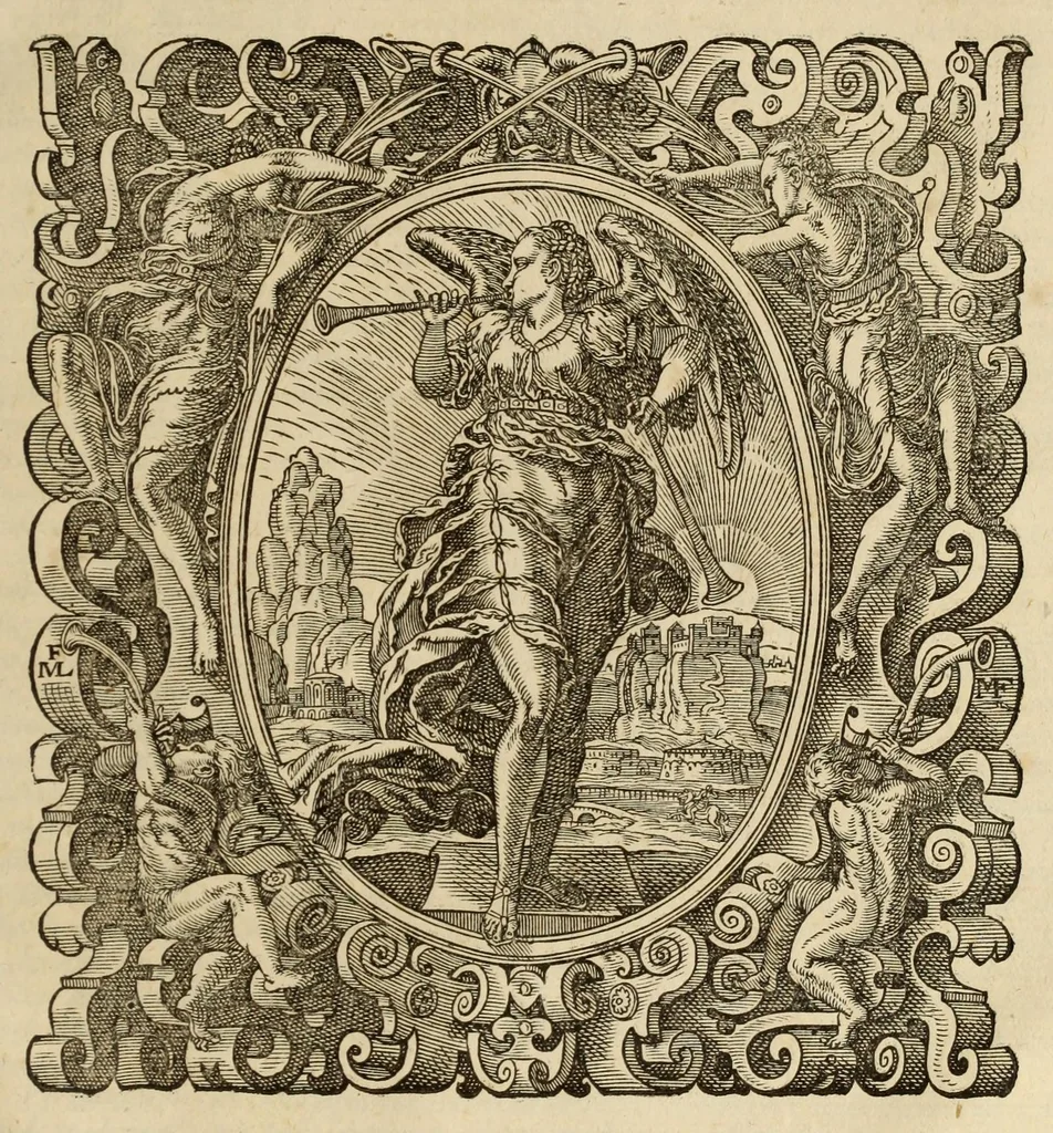 An illustration from Titi Livii Patavini Romanæ historiæ principis libri omnes qvotqvot ad nostram ætatem peruenerunt : vna cvm doctissimorvm virorvm in eos lucubrationibus, post omnes aliorum editiones, summa fide ac diligentia, & veterum & recentiorum exemplarium collatione nunc denuo recogniti, plurimusq[ue] in locis castigati, & artificiosis picturis, præcipuas historias aptè representantibus, exornati, inq[ue] duos tomos distributi, quibus quæ contineantur, post præfationem patebit : cum indice copiosissimo, 1578, leaf 975