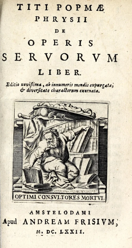 An illustration from Titi Popmae Phrysii De operis servorum liber, 1672, leaf 9