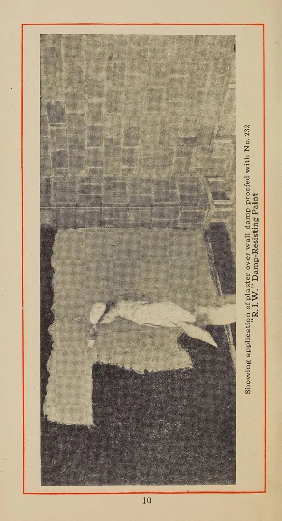 An illustration from Toch Brothers "Red book" on damp-resisting paints, compounds and specialties, 1912, leaf 12