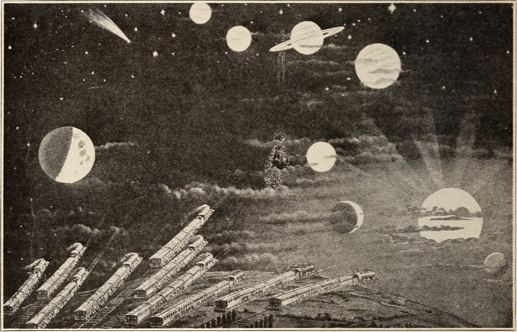 An illustration from To the moon and back in ninety days : a thrilling narrative of blended science and adventure, 1922, leaf 67