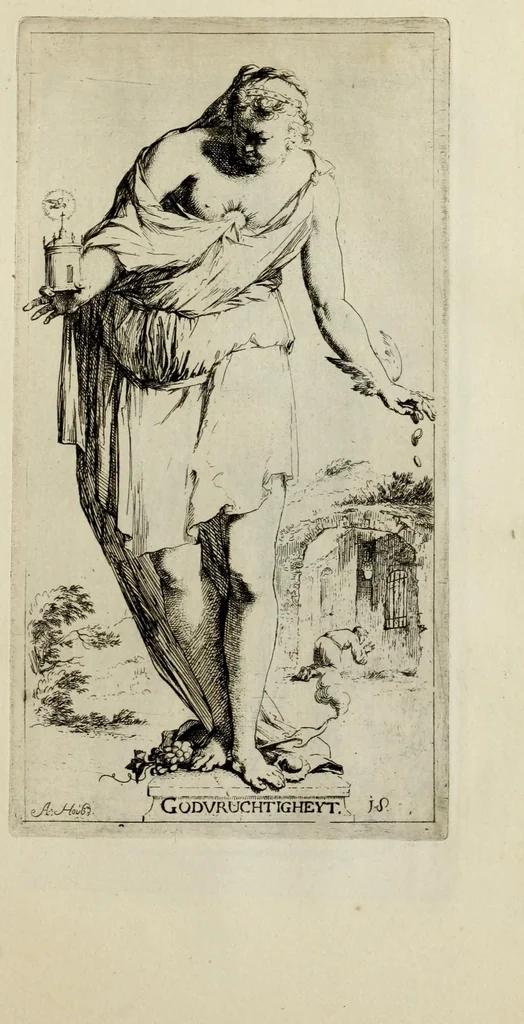 An illustration from Toneel van Sinnebeelden : geopent tot Dienst van Schilders Beelthouders etc, 1700, leaf 39