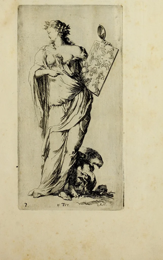 An illustration from Toneel van Sinnebeelden : geopent tot Dienst van Schilders Beelthouders etc, 1700, leaf 9