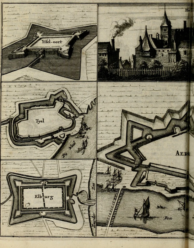 An illustration from Tooneel des oorlogs, opgerecht in de Vereenigde Nederlanden : door de wapenen van de koningen van Vrankryk en Engeland, Keulsche en Munstersche Bisschoppen : tegen de Staten der Vereenigde Nederlanden, en hare geallieerden ..., 1675, leaf 477