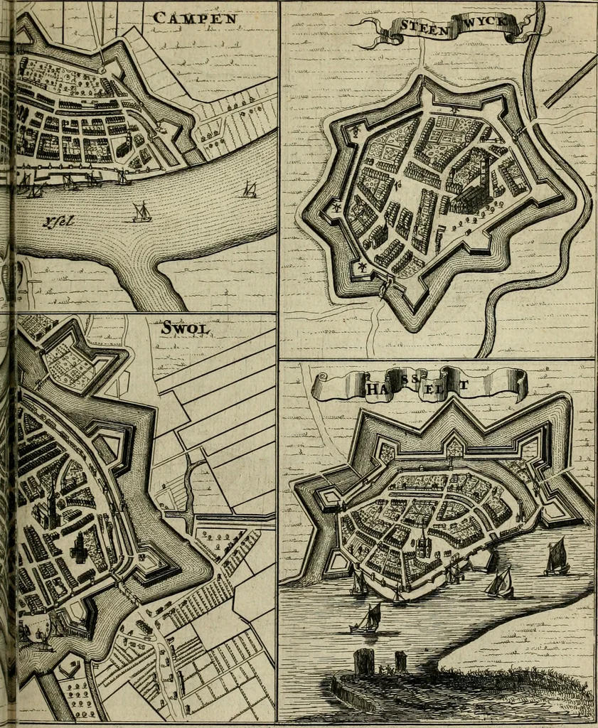 An illustration from Tooneel des oorlogs, opgerecht in de Vereenigde Nederlanden : door de wapenen van de koningen van Vrankryk en Engeland, Keulsche en Munstersche Bisschoppen : tegen de Staten der Vereenigde Nederlanden, en hare geallieerden ..., 1675, leaf 546