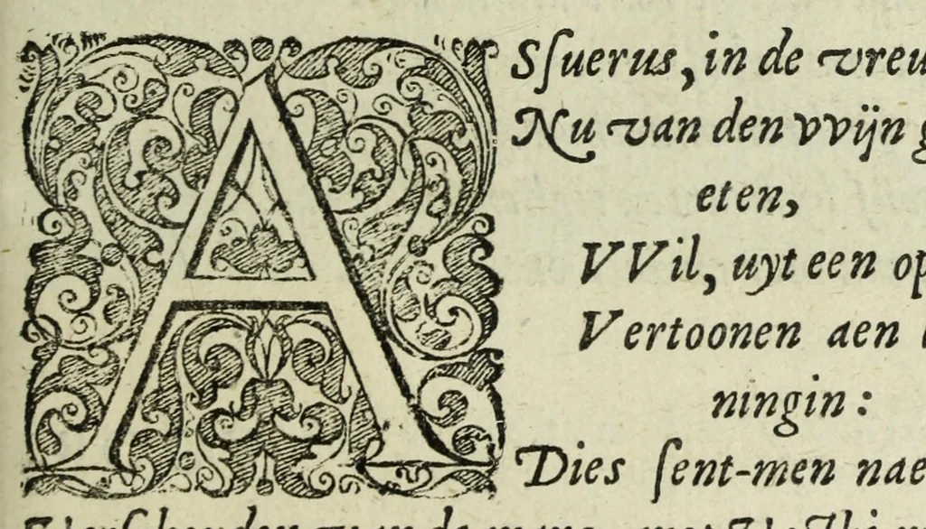 An illustration from Tooneel van de mannelicke achtbaerheyt : aen-gewesen in de voor-sprake, teghen-sprake, ende uyt-sprake gedaen over de weygheringhe van de Koninginne Vasthi, aen de ghesanten des Konincx Assuerus : tot verbeteringe van de huys-gebreken deser eeuwe, 1622, leaf 3