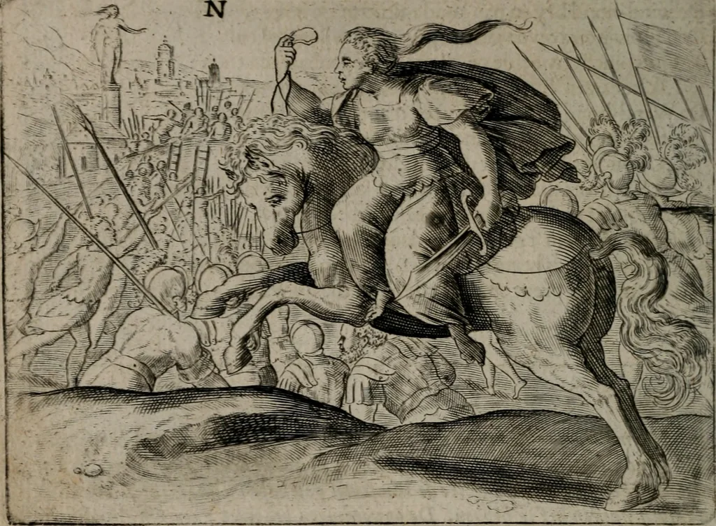 An illustration from Toonneel des menschelikken levens : Of de vernieuwde gulden winkel ; waer in door poëtische, historische, morale, en schriftuurlikke leeringen, den mensche vertoont werdt, hoedanigh hy zijn leven, handel, en wandel, zediglik, eerbaarlik en vermakelik fal overbrengen, 1661, leaf 119
