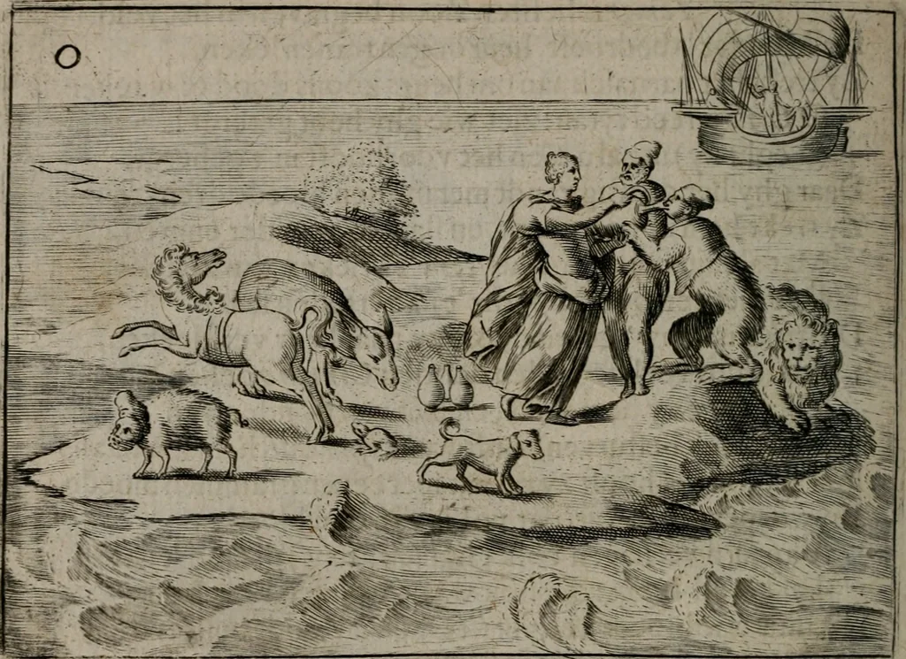 An illustration from Toonneel des menschelikken levens : Of de vernieuwde gulden winkel ; waer in door poëtische, historische, morale, en schriftuurlikke leeringen, den mensche vertoont werdt, hoedanigh hy zijn leven, handel, en wandel, zediglik, eerbaarlik en vermakelik fal overbrengen, 1661, leaf 123