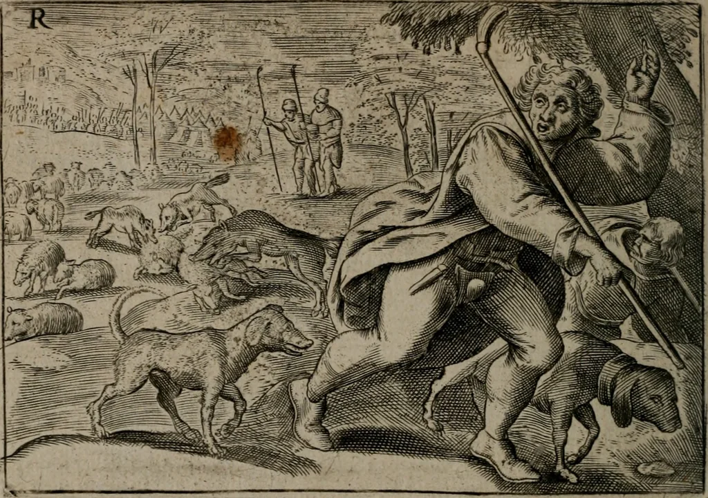 An illustration from Toonneel des menschelikken levens : Of de vernieuwde gulden winkel ; waer in door poëtische, historische, morale, en schriftuurlikke leeringen, den mensche vertoont werdt, hoedanigh hy zijn leven, handel, en wandel, zediglik, eerbaarlik en vermakelik fal overbrengen, 1661, leaf 151