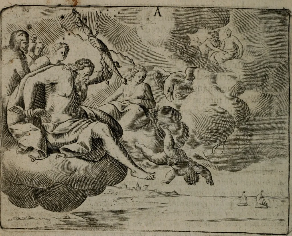 An illustration from Toonneel des menschelikken levens : Of de vernieuwde gulden winkel ; waer in door poëtische, historische, morale, en schriftuurlikke leeringen, den mensche vertoont werdt, hoedanigh hy zijn leven, handel, en wandel, zediglik, eerbaarlik en vermakelik fal overbrengen, 1661, leaf 25