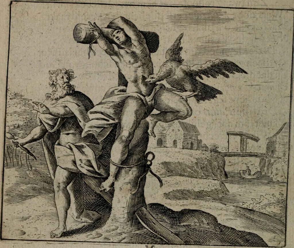An illustration from Toonneel des menschelikken levens : Of de vernieuwde gulden winkel ; waer in door poëtische, historische, morale, en schriftuurlikke leeringen, den mensche vertoont werdt, hoedanigh hy zijn leven, handel, en wandel, zediglik, eerbaarlik en vermakelik fal overbrengen, 1661, leaf 29