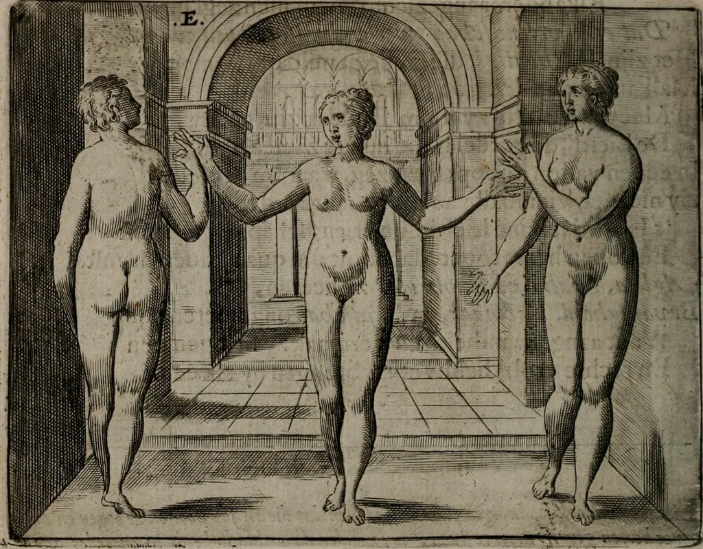 An illustration from Toonneel des menschelikken levens : Of de vernieuwde gulden winkel ; waer in door poëtische, historische, morale, en schriftuurlikke leeringen, den mensche vertoont werdt, hoedanigh hy zijn leven, handel, en wandel, zediglik, eerbaarlik en vermakelik fal overbrengen, 1661, leaf 55