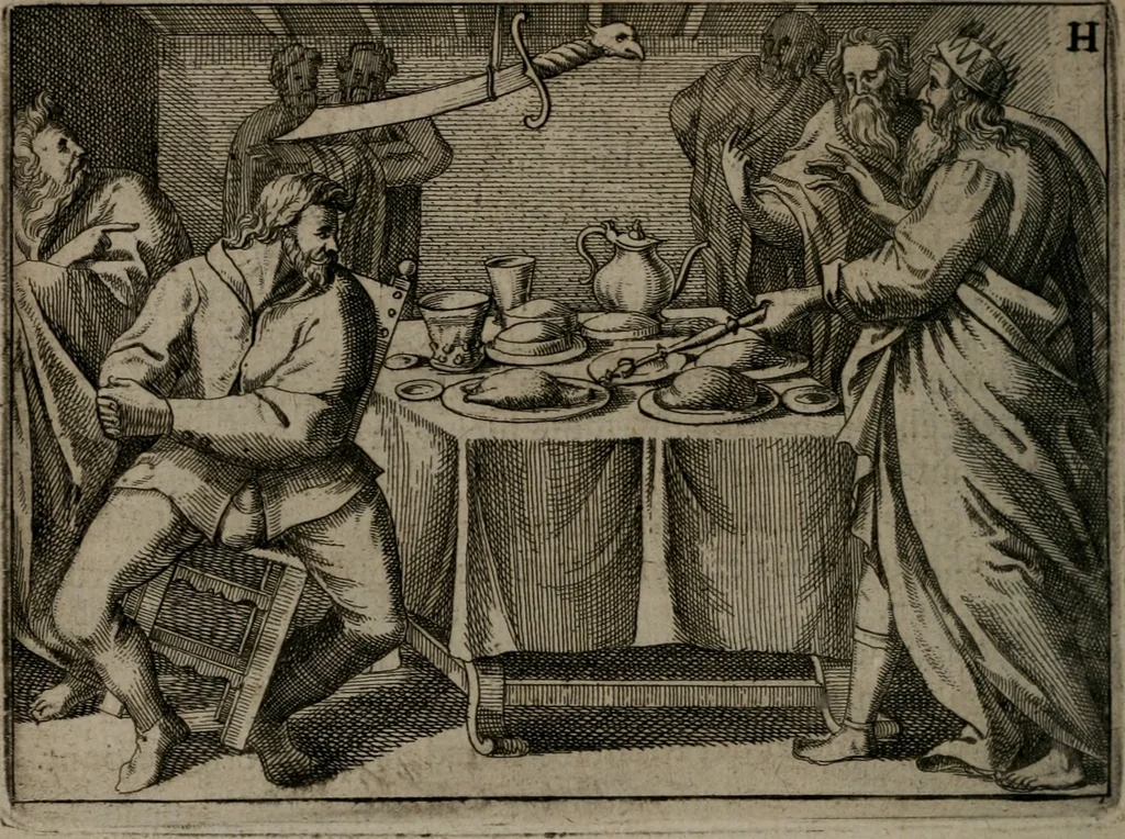 An illustration from Toonneel des menschelikken levens : Of de vernieuwde gulden winkel ; waer in door poëtische, historische, morale, en schriftuurlikke leeringen, den mensche vertoont werdt, hoedanigh hy zijn leven, handel, en wandel, zediglik, eerbaarlik en vermakelik fal overbrengen, 1661, leaf 75