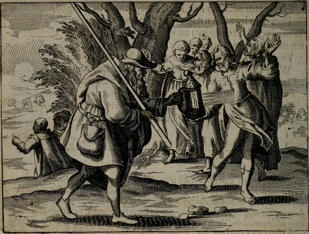 An illustration from Toonneel des menschelikken levens : Of de vernieuwde gulden winkel ; waer in door poëtische, historische, morale, en schriftuurlikke leeringen, den mensche vertoont werdt, hoedanigh hy zijn leven, handel, en wandel, zediglik, eerbaarlik en vermakelik fal overbrengen, 1661, leaf 93