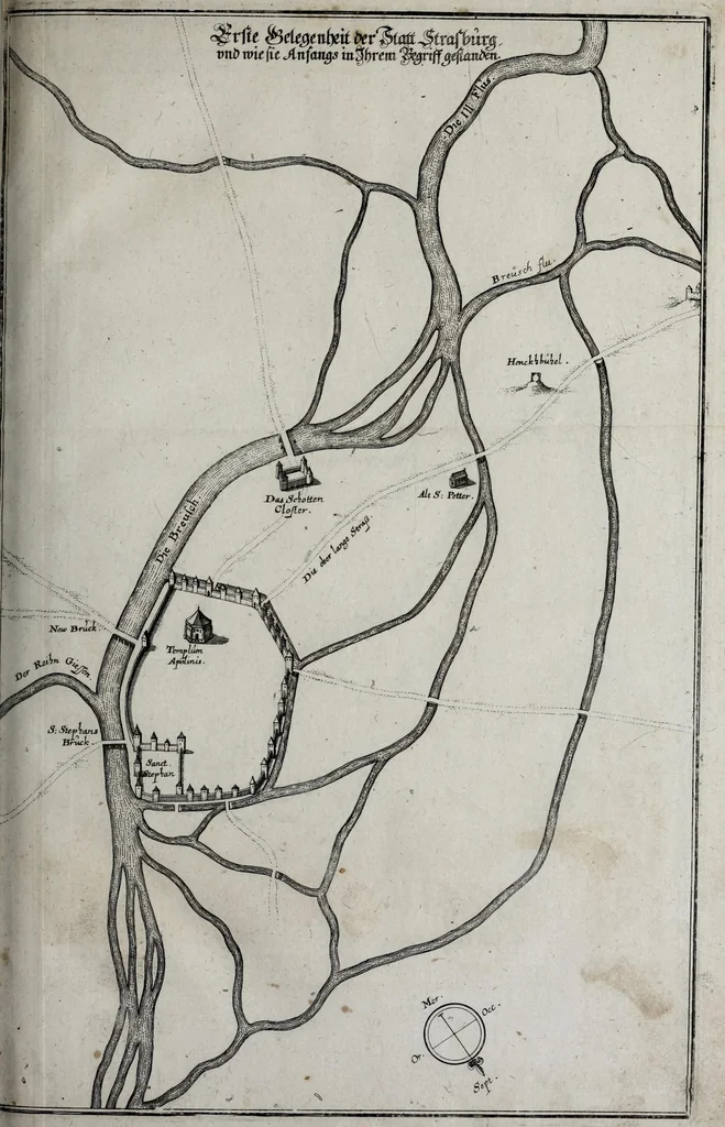An illustration from Topographia Alsatiæ, &c. : das ist, Beschreibung vnnd eygentliche Abbildung der vornehmbsten Stätt vnd Oerther, in Obern vnd Untern Elsass, auch den benachbarten Gundgöw, Graffschafft Mümpelgart, vnnd andern Gegenden, 1644, leaf 147