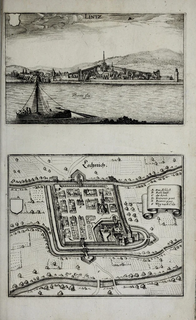 An illustration from Topographia Archiepiscopatuvm Moguntinensis, Treuirensis, et Coloniensis : das ist, Beschreibung der vornembsten Stätt vnd Plätz in denen Ertzbistumen Maÿnz, Trier, vnd Cöln, 1646, leaf 191