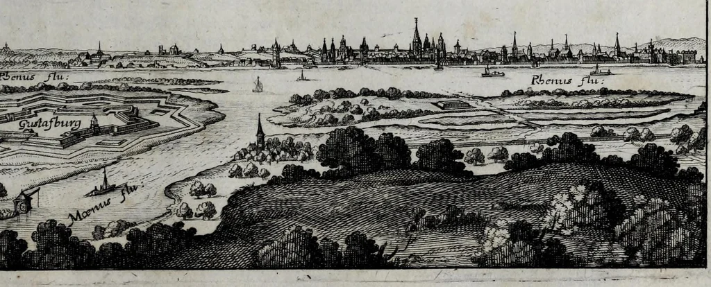 An illustration from Topographia Archiepiscopatuvm Moguntinensis, Treuirensis, et Coloniensis : das ist, Beschreibung der vornembsten Stätt vnd Plätz in denen Ertzbistumen Maÿnz, Trier, vnd Cöln, 1646, leaf 25