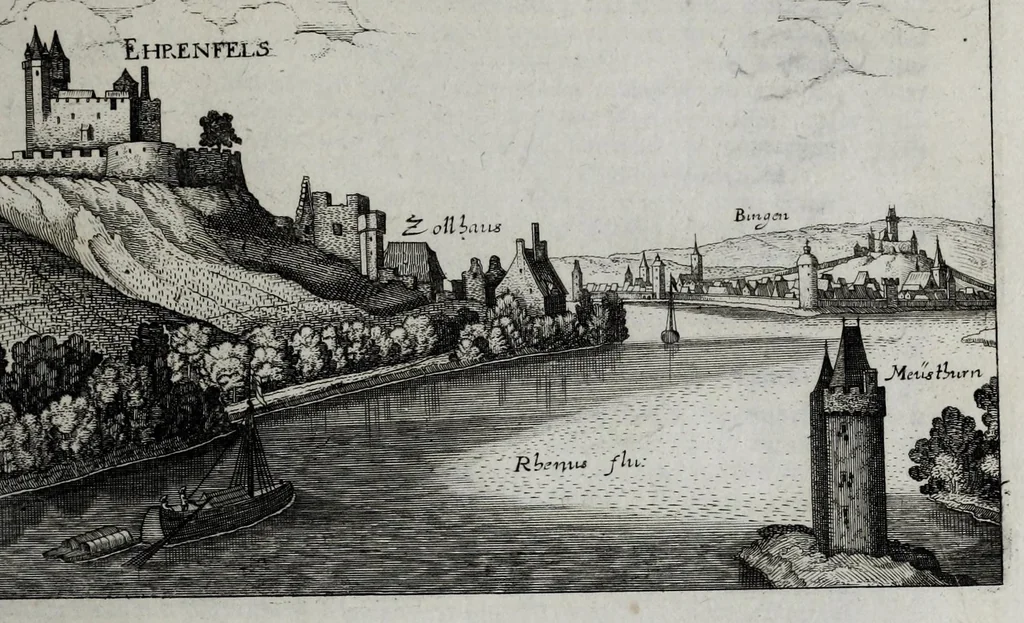 An illustration from Topographia Archiepiscopatuvm Moguntinensis, Treuirensis, et Coloniensis : das ist, Beschreibung der vornembsten Stätt vnd Plätz in denen Ertzbistumen Maÿnz, Trier, vnd Cöln, 1646, leaf 69