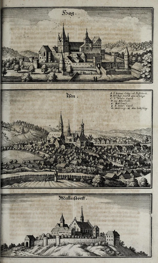 An illustration from Topographia Bavariæ : das ist, Beschreib. vnd aigentliche Abbildung der vornembsten Stätt vnd Orth in Ober vnd Nieder Beÿern, der Ober Pfaltz, vnd anderen, zum hochlöblichen Baÿrischen Craisse hehörigen Landschaften, 1660, leaf 249