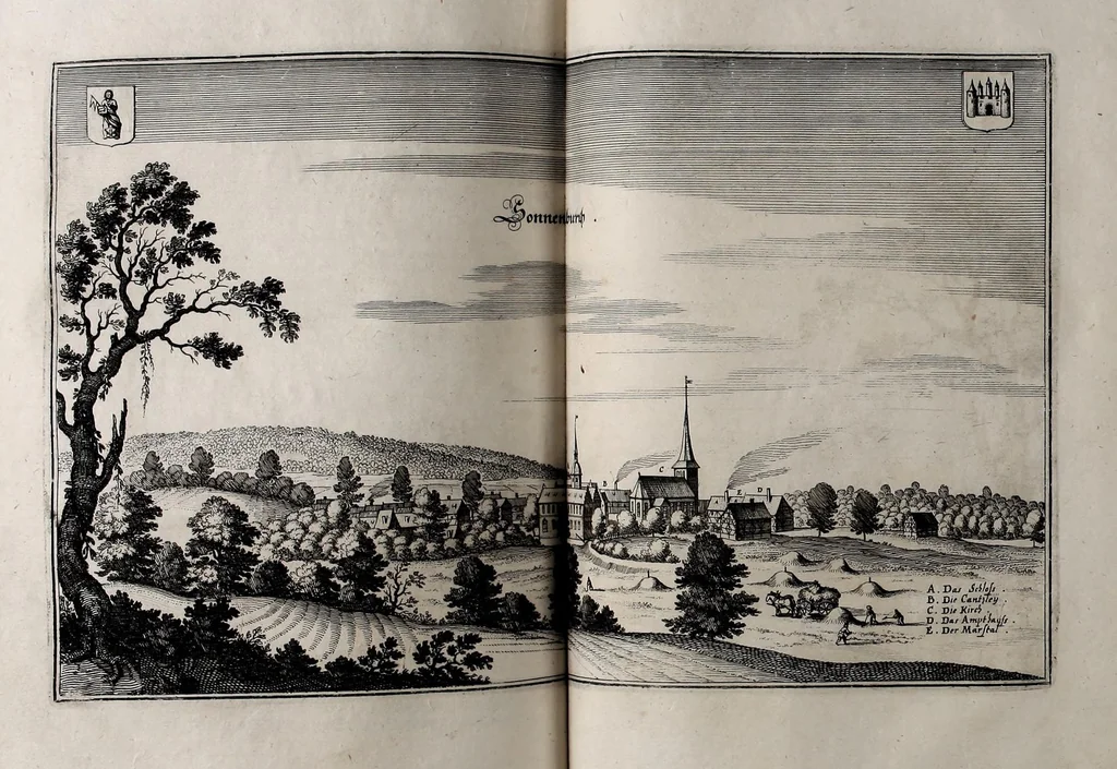 An illustration from Topographia Electorat₎ Brandenburgici et Ducatus Pomeraniæ, ec. : das ist, Beschreibung der vornembsten vnd bekantisten Stätte vnd Plätz in dem hochlöblichsten Churfuürstenthum vnd March Brandenburg, vnd dein Hertzogtum Pom̃eren zu sampt einem dopplelten Anhang : vom Lande Preussen vnnd Pomorellen, von Lifflande vnnd selbige beruffenisten Orten, 1652, leaf 295