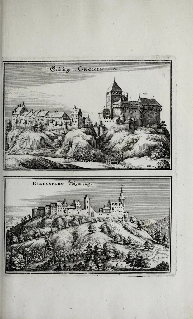 An illustration from Topographia Helvetiæ, Rhætiæ et Valesiæ : das ist, Beschreibung vnnd eygentliche Abbildung der vornemsten Stätte vnd Plätze in der hochlöblichen Eydgnossschafft, Graubündten, Wallis, vnd etlicher zugewandten Orthen, 1654, leaf 57