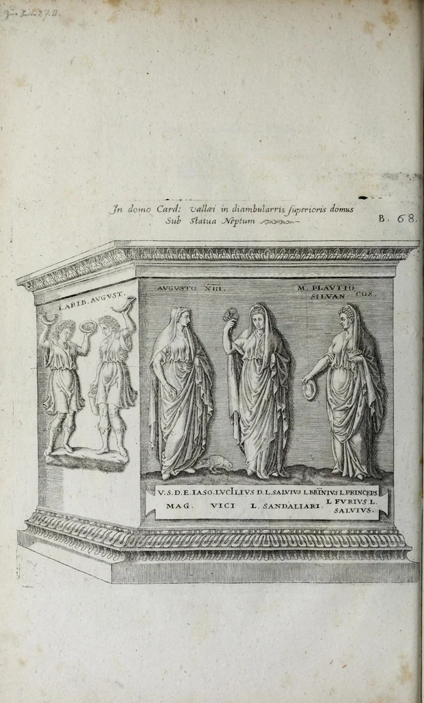An illustration from Topographia urbis Romæ, das ist eigentliche, Beschreibung der Stadt Rom : sampt allen antiquitäten, Pallästen, Amphitheatris oder Schauplätzen, Obeliscis, Pyramiden, Lustgärten, Bildern, Begräbnüssen, oberschrifften und vergleichen, so in und umb der Stadt Rom gefunden, und in vier Tagen ordentlich beschauet und gesehen werden können, 1681, leaf 112