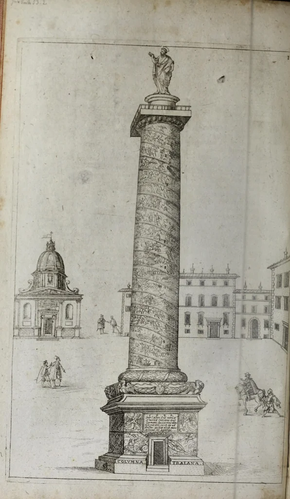 An illustration from Topographia urbis Romæ, das ist eigentliche, Beschreibung der Stadt Rom : sampt allen antiquitäten, Pallästen, Amphitheatris oder Schauplätzen, Obeliscis, Pyramiden, Lustgärten, Bildern, Begräbnüssen, oberschrifften und vergleichen, so in und umb der Stadt Rom gefunden, und in vier Tagen ordentlich beschauet und gesehen werden können, 1681, leaf 202