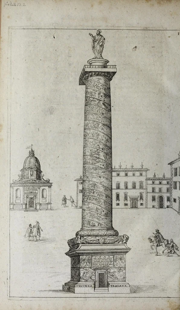 An illustration from Topographia urbis Romæ, das ist eigentliche, Beschreibung der Stadt Rom : sampt allen antiquitäten, Pallästen, Amphitheatris oder Schauplätzen, Obeliscis, Pyramiden, Lustgärten, Bildern, Begräbnüssen, oberschrifften und vergleichen, so in und umb der Stadt Rom gefunden, und in vier Tagen ordentlich beschauet und gesehen werden können, 1681, leaf 204