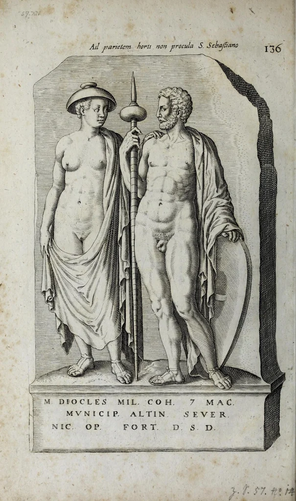 An illustration from Topographia urbis Romæ, das ist eigentliche, Beschreibung der Stadt Rom : sampt allen antiquitäten, Pallästen, Amphitheatris oder Schauplätzen, Obeliscis, Pyramiden, Lustgärten, Bildern, Begräbnüssen, oberschrifften und vergleichen, so in und umb der Stadt Rom gefunden, und in vier Tagen ordentlich beschauet und gesehen werden können, 1681, leaf 210