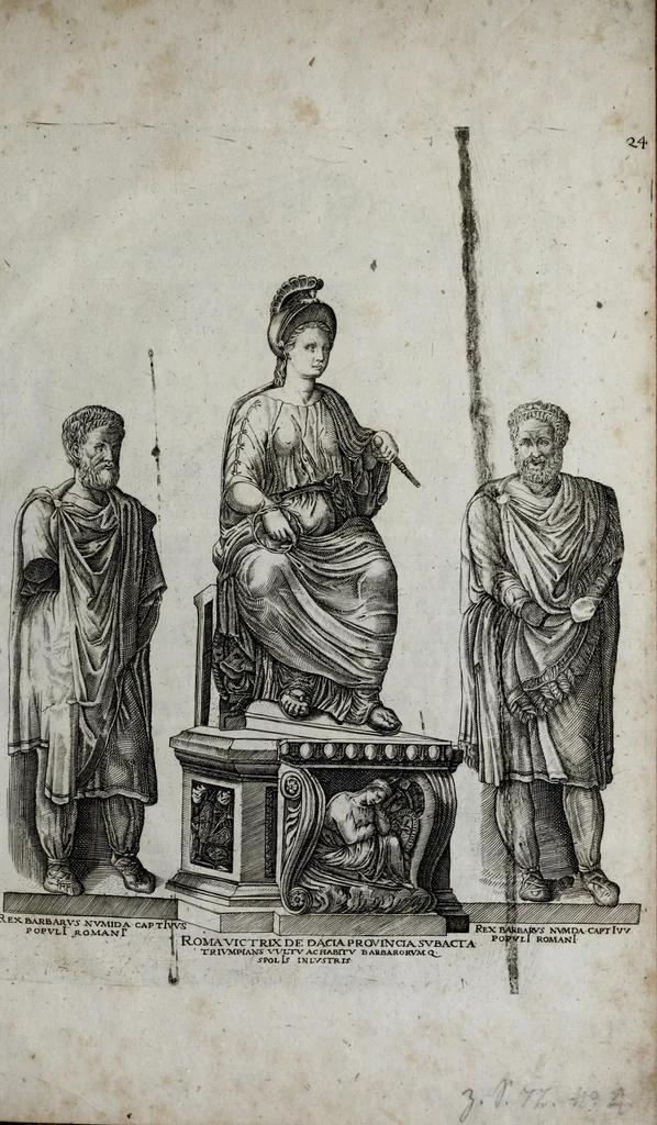 An illustration from Topographia urbis Romæ, das ist eigentliche, Beschreibung der Stadt Rom : sampt allen antiquitäten, Pallästen, Amphitheatris oder Schauplätzen, Obeliscis, Pyramiden, Lustgärten, Bildern, Begräbnüssen, oberschrifften und vergleichen, so in und umb der Stadt Rom gefunden, und in vier Tagen ordentlich beschauet und gesehen werden können, 1681, leaf 297