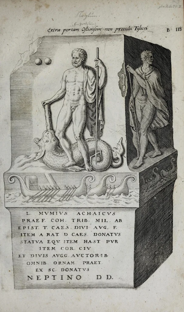 An illustration from Topographia urbis Romæ, das ist eigentliche, Beschreibung der Stadt Rom : sampt allen antiquitäten, Pallästen, Amphitheatris oder Schauplätzen, Obeliscis, Pyramiden, Lustgärten, Bildern, Begräbnüssen, oberschrifften und vergleichen, so in und umb der Stadt Rom gefunden, und in vier Tagen ordentlich beschauet und gesehen werden können, 1681, leaf 81