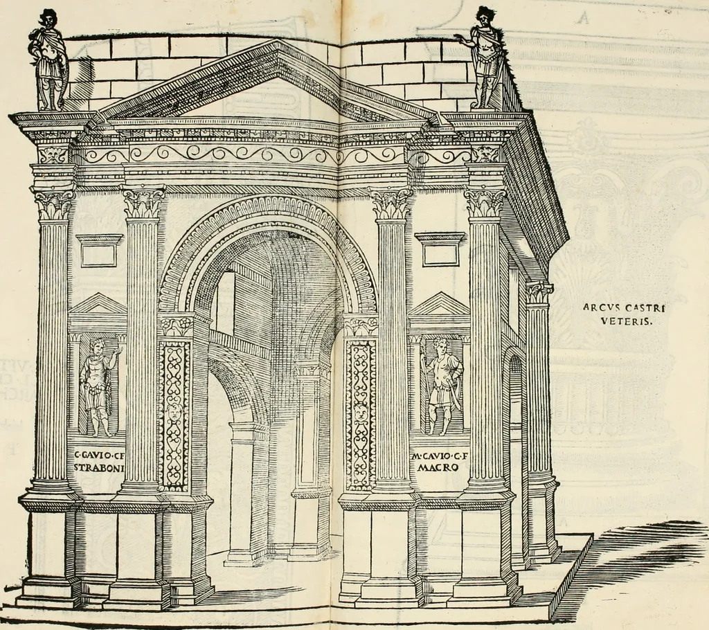 An illustration from Torelli Saraynae Veronensis leg. doct. De origine et amplitudine ciuitatis Veronæ : eiusdem de viris illustribus antiquis veronensibus, de his, qui potiti fuerunt dominio ciuitatis Veronæ, de monumentis antiquis vrbis, & agri veronensis, de interpretatione litterarum antiquarum : index præterea huius operis in calce additus est, 1540, leaf 44